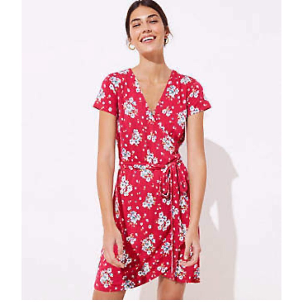 Loft Red Floral Wrap Dress